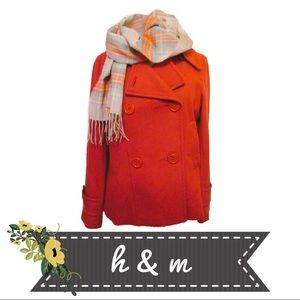 Red Wool Double-Breasted Pea Coat with Back Pleat